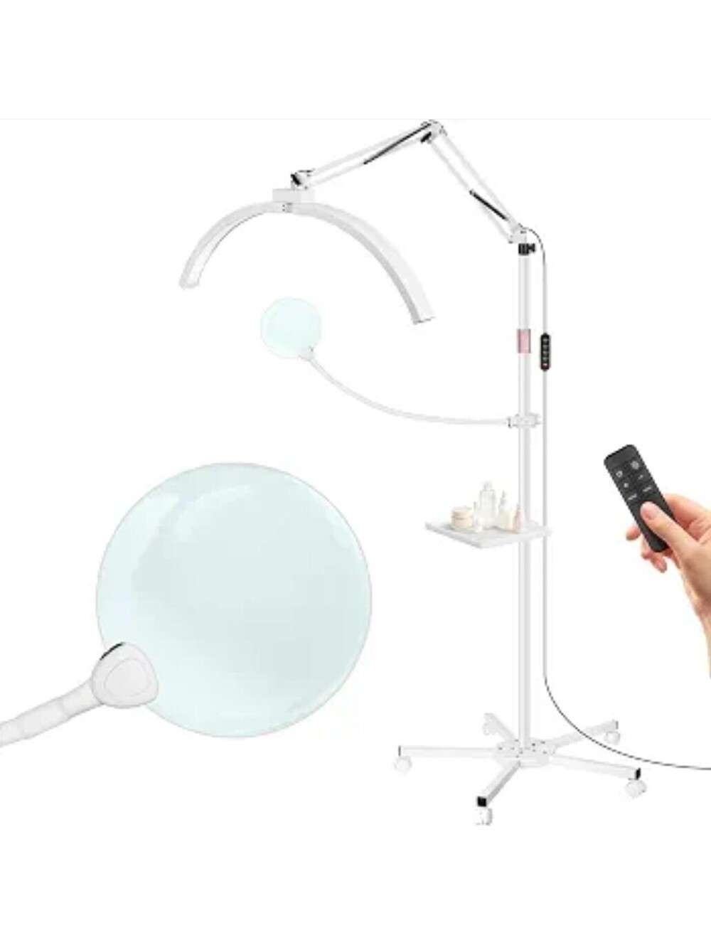 28" Half Moon Lash Light with 5X Magnifier Rolling Base & Tray for Estheticians